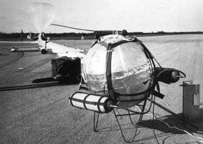 Minutes before the launch one of the gondolas with their living cargo, awaits the balloon inflation at International Falls, near the Canadian border. Credit: Winzen Research Inc.