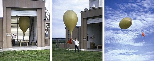 Secuencia de inflado y lanzamiento de un globo sonda de neoprene.