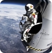 Felix Baumgartner during the firt jump of the Red Bull Stratos project