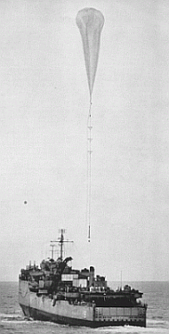 Launch of a rockoon from the rear deck of the USS COLONIAL