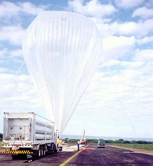 Preparativos para el lanzamiento de un globo estatosférico desde Juazeiro do Norte, Ceará