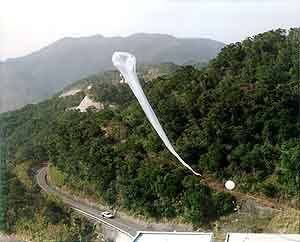 Vista del lanzamiento de un globo estratosférico desde Kagoshima en 1998