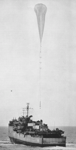 Rockoon launch from the deck of the USS Colonial