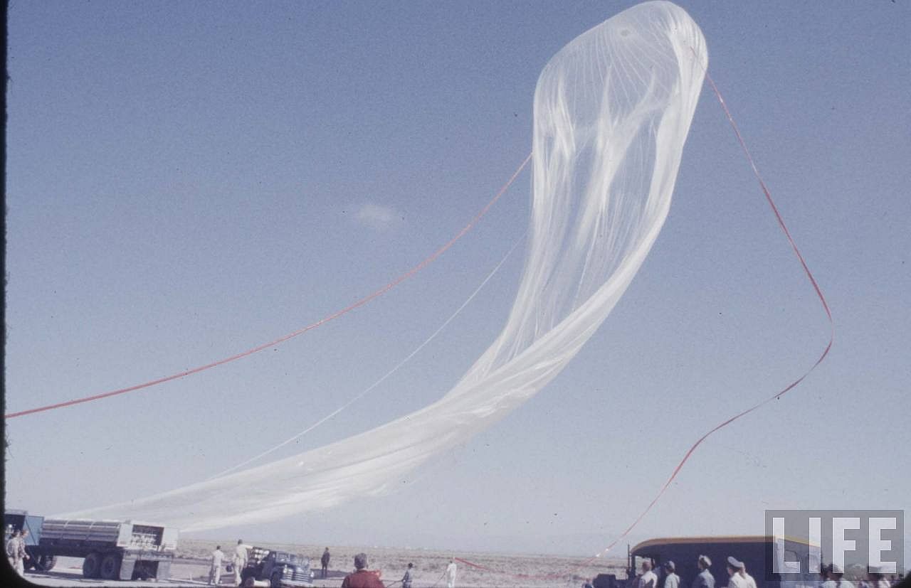 The balloon is released to the the vertical posotion just before launch (Image courtesy of LIFE archive on Google)