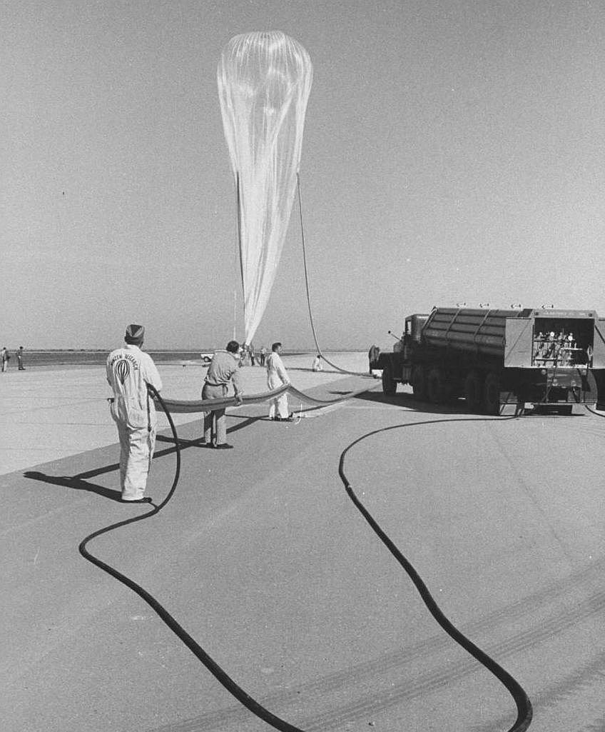 View of the balloon while inflating (Courtesy: LIFE Magazine)