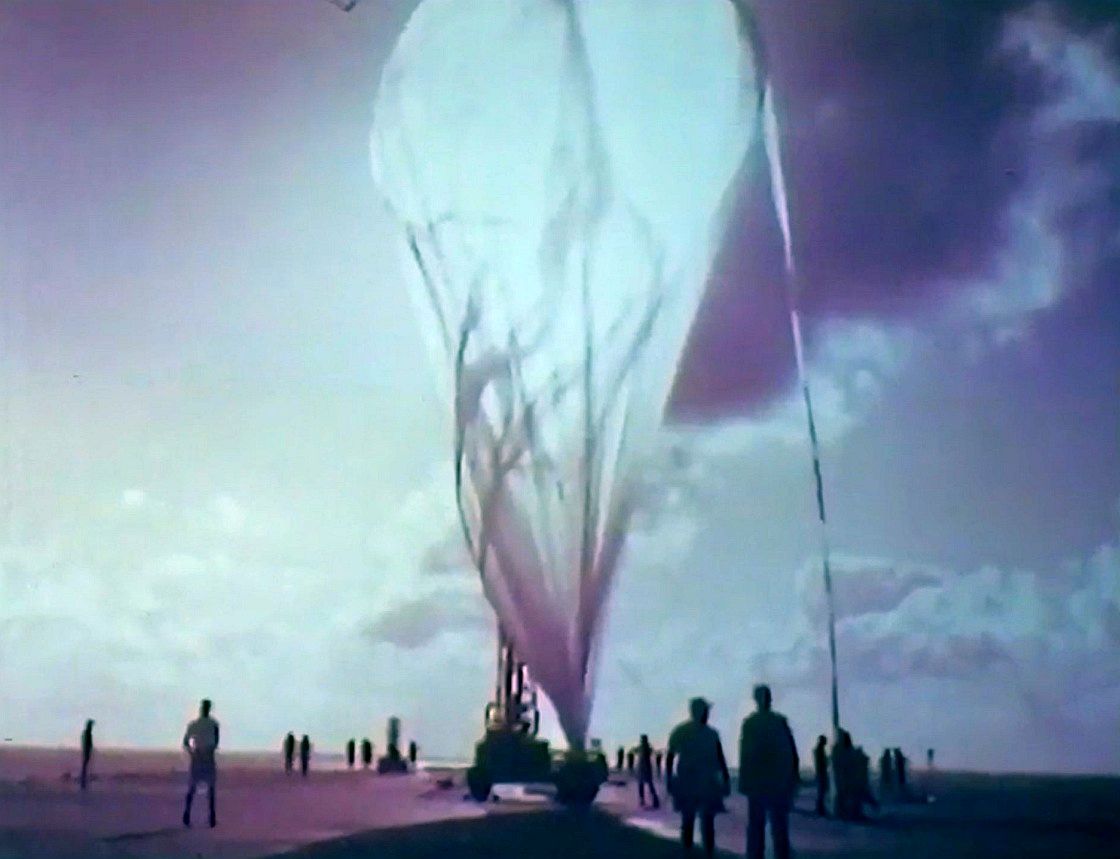 Inflation of the balloon on the deck of the USS Boxer