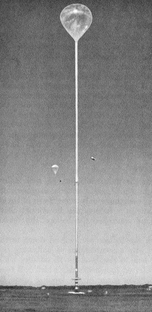 The Stratoscope II system is shown in <br>the photograph to the left as it appeared <br>just at the moment of launching.