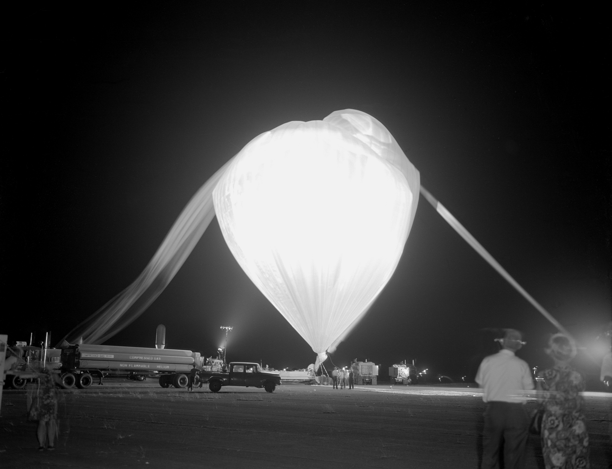 Before dawn, helium is pumped into the first phase of the two-stage 
