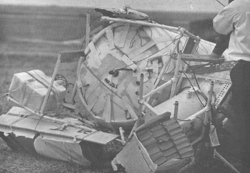 The gondola after crashing near the launch site.