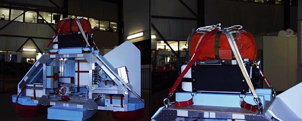 View of the ORION's system test (the parachute is in the red bag)