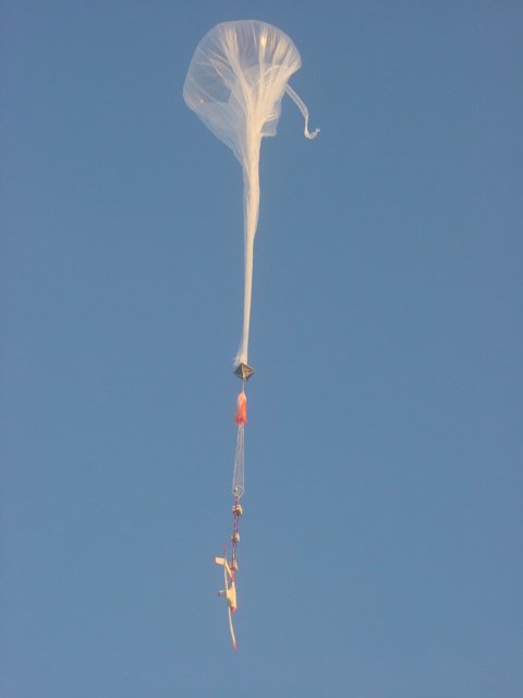 Kitty Hawk 3 being lifted by helium balloon