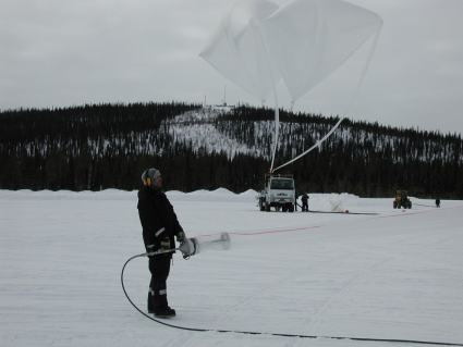 Main balloon inflation procedures. In the background the gondola