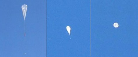 Balloon ascent sequence: at a few thousand feets, at 55.000 ft and finally at 80.000 ft