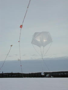 The auxiliary balloons are released and slowly lift up the gondola