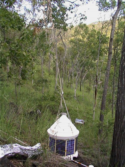 The SAOZ payload after the landing lays in a forest near Townsville, Australia.