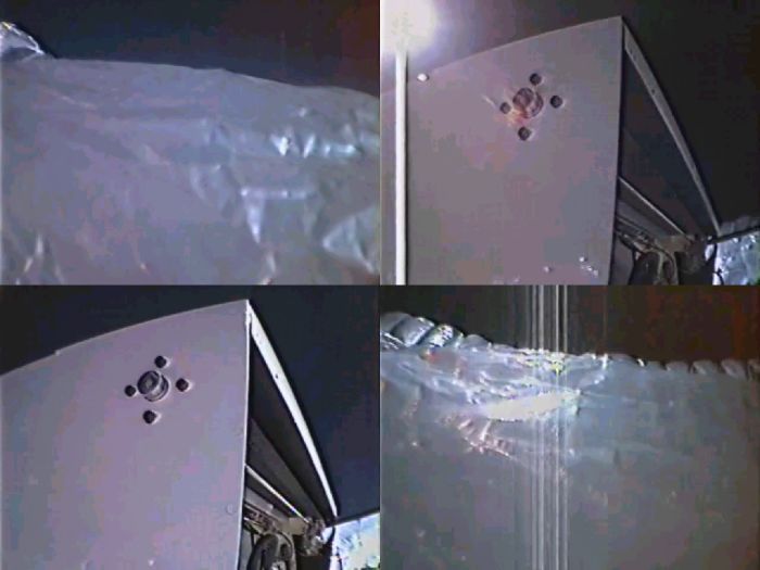 In this flight the NSBF mounted a camera in the balloon top. The image shows the view from the apex of the balloon.