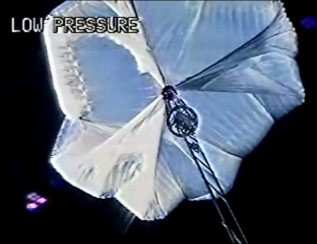 The balloon viewed trough a camera mounted in the gondola. The balloon still is not fully inflated