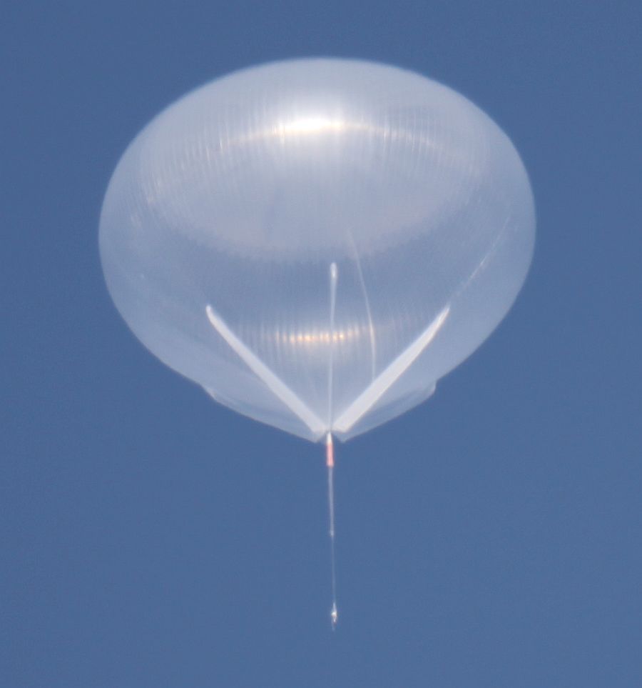 Impressive image of the LEE balloon fully expanded while flying at 41 km  (Courtesy: CSBF)