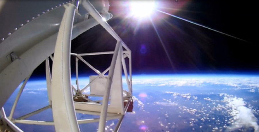 A view from the edge of space, taken by an onboard camera mounted on heroes gondola frame. (Image credit: R. Salter, Columbia Scientific Balloon Facility)