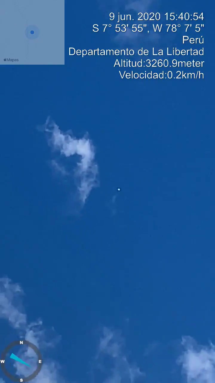 Image of LN-129 above La Libertad, Lambayeque, Peru on June 9, 2020 (Image taken from a video by Ruddy Poemape)