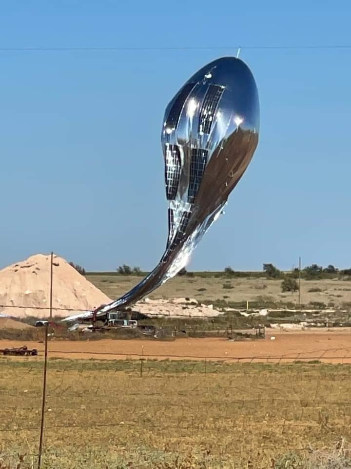 The airship after landing near Meadow TX. It's upright due to a small helium bubble still held in the interior of the hull.